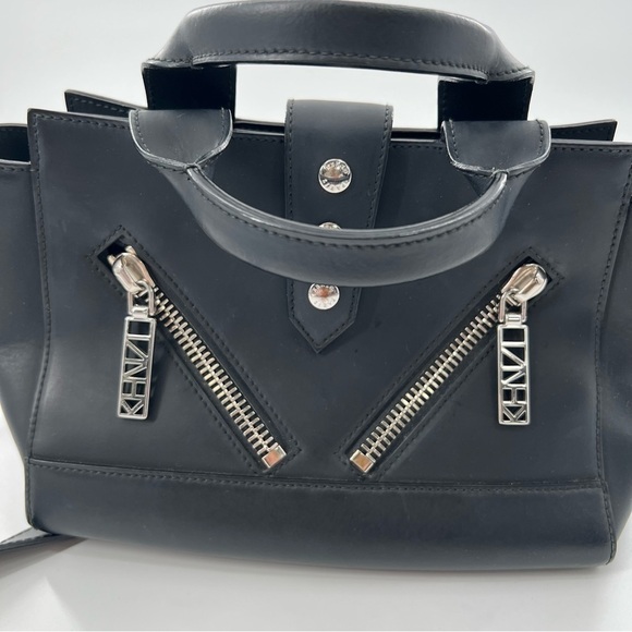 KENZO black leather structured crossbody purse with silver details - Picture 4 of 9